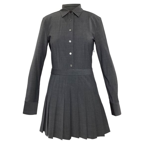 Theory Pleated Buttoned Mini Dress in Grey Polyester - Picture 1 of 6